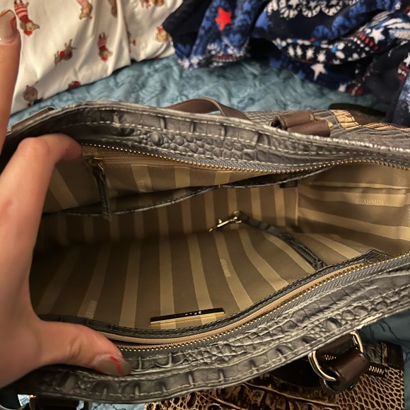 Brahmin Crocodile-Embossed Tote - Gray and Brown - Picture 3 of 4